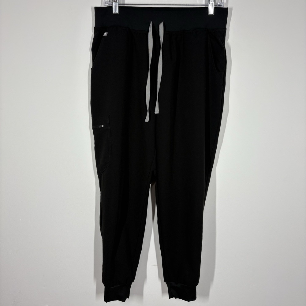 FIGS High Waist Zamora Jogger Scrub Pants Women Size L Petite Black Cargo Pocket